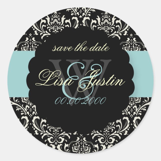 Adesivo Redondo PixDezines Rossi Damask/Black+Blue (Frente)