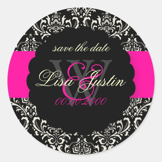 Adesivo Redondo PixDezines Rossi Damask/Black+Hot Pink (Frente)