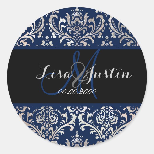 Adesivo Redondo PixDezines Rossi Damask, cor monograma/DIY! (Frente)