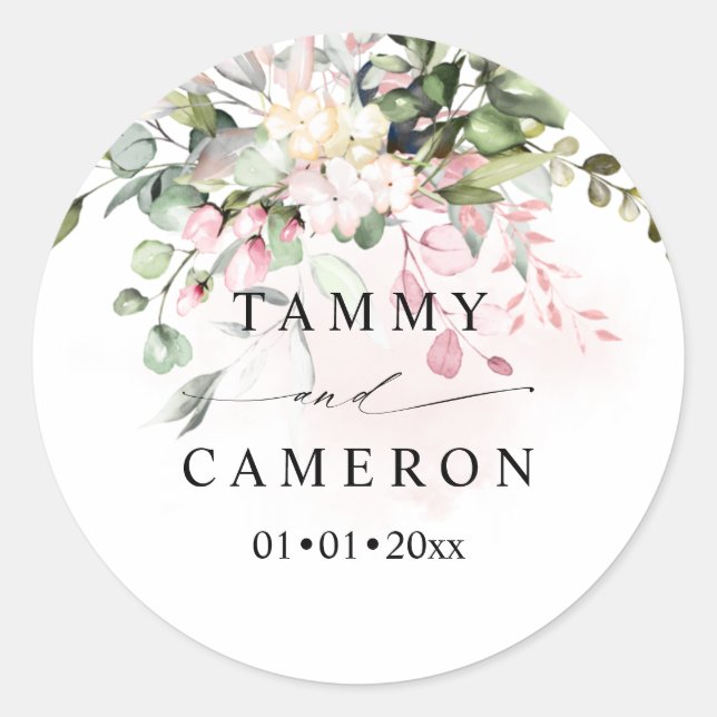 Adesivo Redondo PixDezines Rústico Aquarela Beijo Eucalipto (Frente)