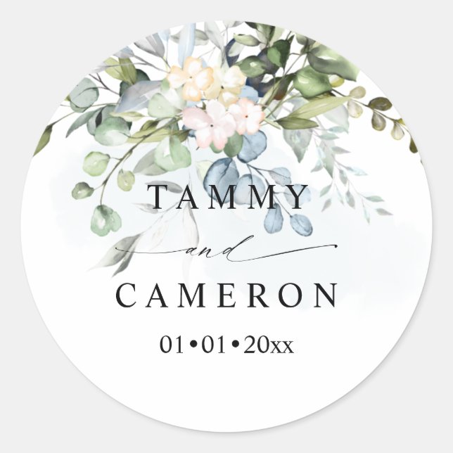 Adesivo Redondo PixDezines Rústico Aquarela Eucalipto Blue Gum (Frente)