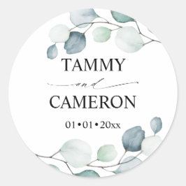 Adesivo Redondo PixDezines Rústico Aquarela Folhagem Eucalipto C