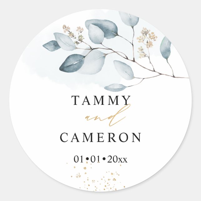 Adesivo Redondo PixDezines Simples Aquarela Eucalipto Azul (Frente)