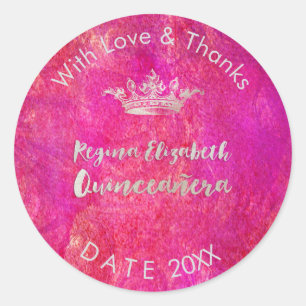 Adesivo Redondo PixDezines Sweet 15/Silver Crown/DIY Obrigado