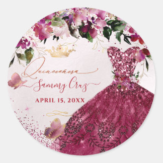 Adesivo Redondo PixDezines Vestido de Quinceanera Cherry Red Glitt