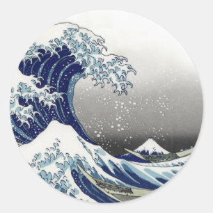 Adesivo Redondo PixDezines Vintage, Excelente Wave, Hokusai 葛 