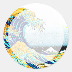 Adesivo Redondo PixDezines Vintage, Excelente Wave, Hokusai 葛 飾 北 