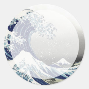 Adesivo Redondo PixDezines Vintage, Grande Onda, Hokusai 葛飾北斎の神奈川沖