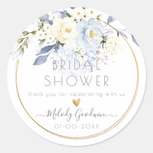 Adesivo Redondo PixDezines Watercolor Cream Rosas Azuis Dusty