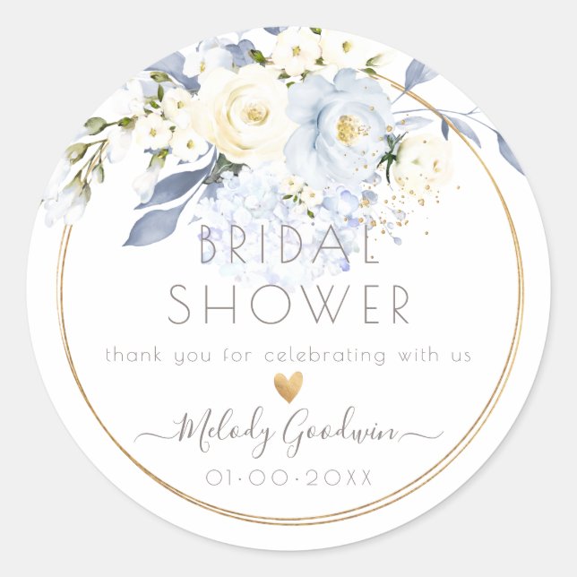 Adesivo Redondo PixDezines Watercolor Cream Rosas Azuis Dusty (Frente)