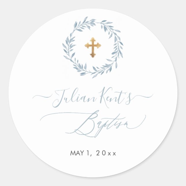 Adesivo Redondo PixDezines Watercolor Dusty Blue Wreath Convite (Frente)