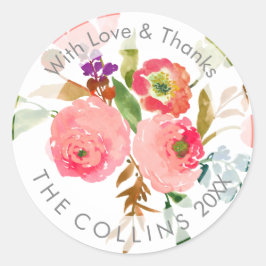 Adesivo Redondo PixDezines Watercolor Floral/Ranunculus/Obrigado