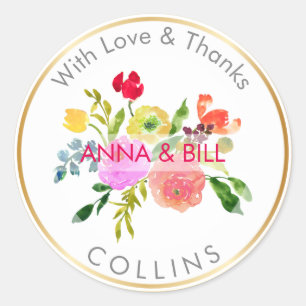 Adesivo Redondo PixDezines Watercolor Floral/Ranunculus/Obrigado