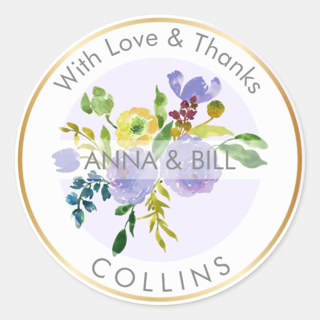 Adesivo Redondo PixDezines Watercolor Floral/Ranunculus/Obrigado (Frente)