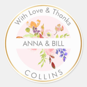 Adesivo Redondo PixDezines Watercolor Floral/Ranunculus/Obrigado