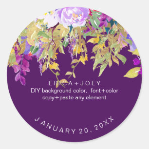 Adesivo Redondo PixDezines Watercolor Wisteria+Peonies