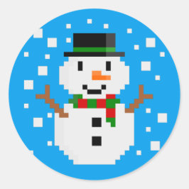 Adesivo Redondo Pixel Art BONECo de NEVE