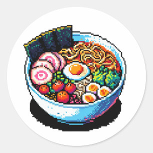 Adesivo Redondo Pixel Art Ramen Noodles