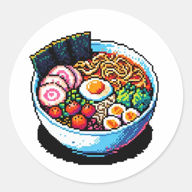 Adesivo Redondo Pixel Art Ramen Noodles (Frente)
