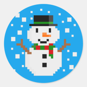 Adesivo Redondo Pixel Art SNOWMAN