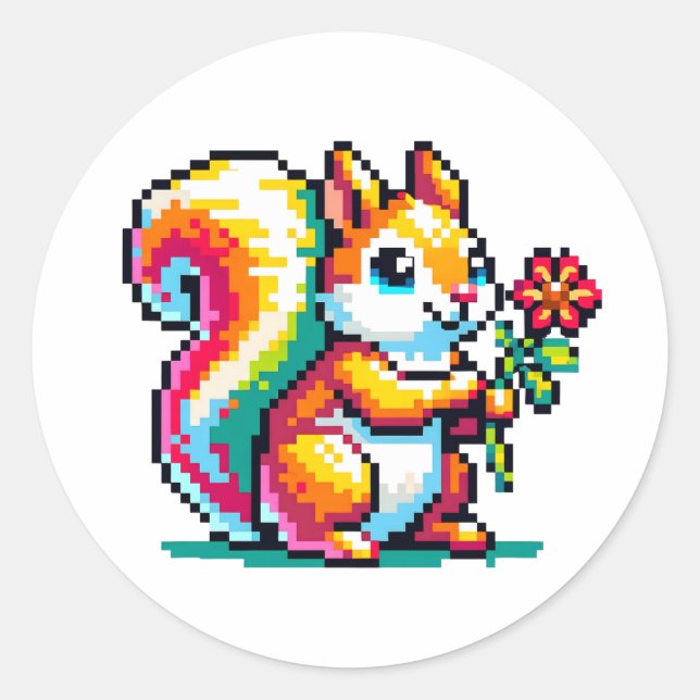 Adesivo Redondo Pixel Art Squirrel (Frente)