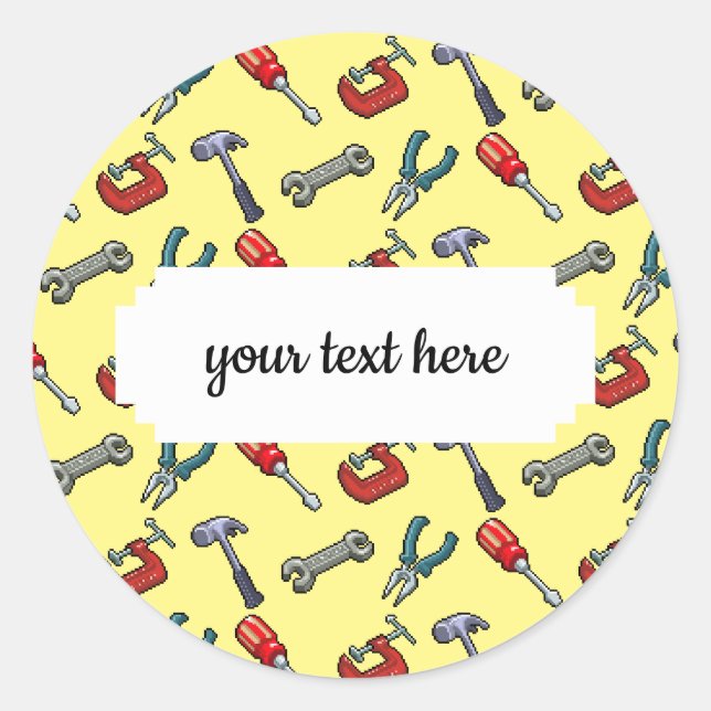 Adesivo Redondo Pixel Art Tool Patterno Com Vícios E Pliers De Mar (Frente)