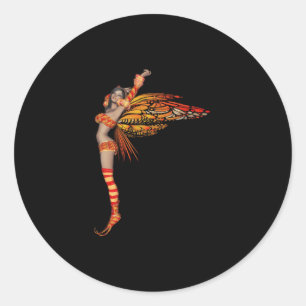 Adesivo Redondo Pixie Borboleta Laranja Monarca Fada 2 -