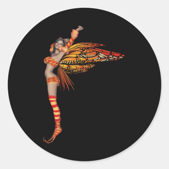 Adesivo Redondo Pixie Borboleta Laranja Monarca Fada 2 - (Frente)