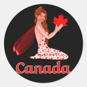 Adesivo Redondo Pixie canadense com Folha de Maple