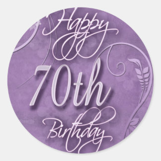 Adesivo Redondo Pizazz roxo para 70 de aniversário