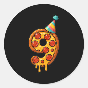 Adesivo Redondo Pizza 9º Aniversário, 9 Anos Festa Hábitos