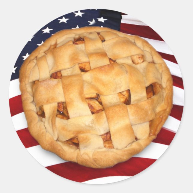 Adesivo Redondo Pizza Americana (Pizza Apple com Bandeira American (Frente)