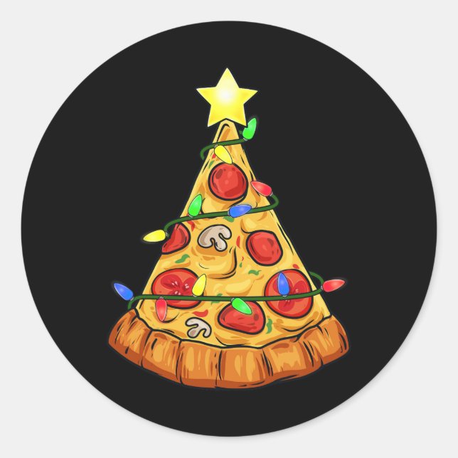 Adesivo Redondo Pizza Árvore de Natal Luzes Diversas Rapazes Crian (Frente)