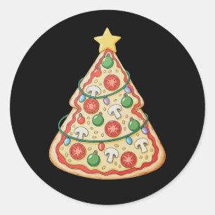 Adesivo Redondo Pizza Árvore Natal Xmas Luzes Crustmas Feriado