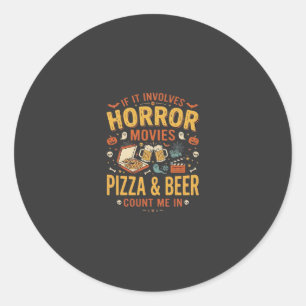 Adesivo Redondo Pizza Cerveja Filmes de Terror Design de Halloween