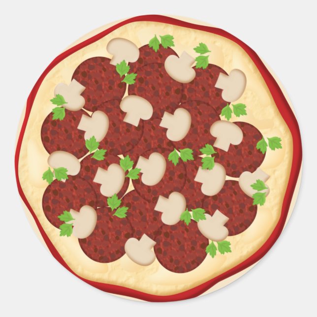Adesivo Redondo Pizza com pepperoni e cogumelos (Frente)