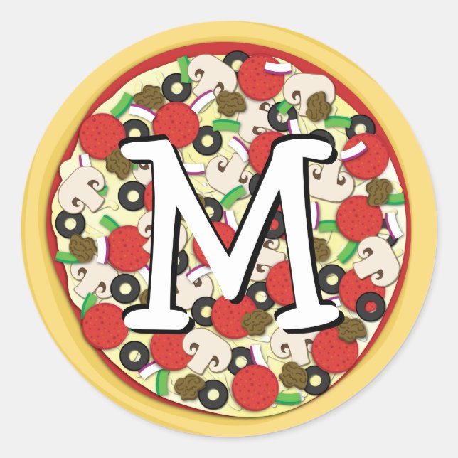 Adesivo Redondo Pizza, Combo Supremo, Envelope de Seal Cute (Frente)