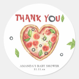 Adesivo Redondo pizza coração aquarela baby shower OBRIGADA
