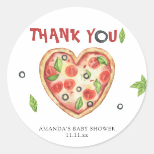 Adesivo Redondo pizza coração aquarela baby shower OBRIGADA