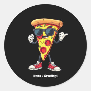 Adesivo Redondo Pizza Dançante Fatia Uma Design Reprodutiva e Deli
