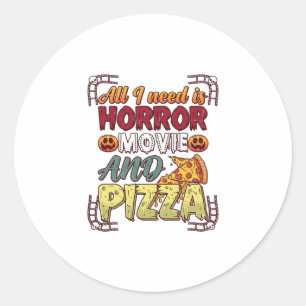 Adesivo Redondo Pizza de Filme de Terror Halloween Abóbora Crânio 