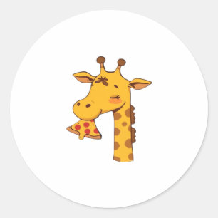 Adesivo Redondo Pizza de girafa comida hambúrguer fofo feliz anive
