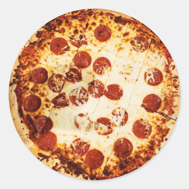 Adesivo Redondo Pizza de Pepperoni e queijo (Frente)