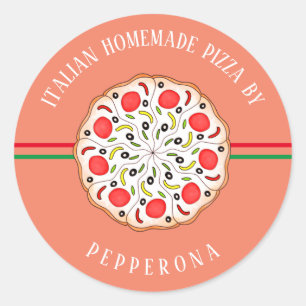 Adesivo Redondo pizza de pepperoni personalizada rosa negócio em c