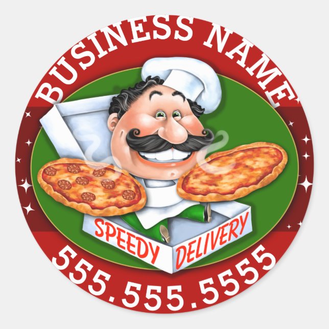 Adesivo Redondo Pizza Delivery Pizzeria Business Personalizável (Frente)