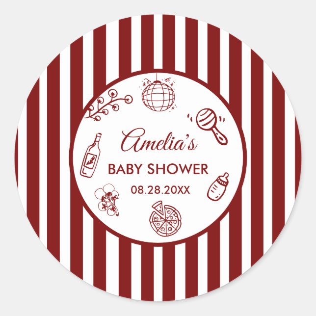 Adesivo Redondo Pizza doodle special Delivery  Baby Shower (Frente)