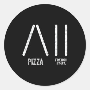Adesivo Redondo Pizza e batata frita estilo esqui - esqui engraçad