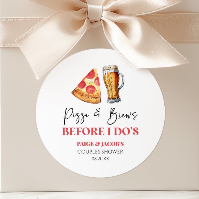 Adesivo Redondo Pizza e Cervejas Antes do Casamento Chá de Casal  (Criador carregado)