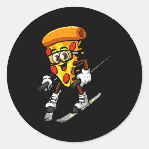 Adesivo Redondo Pizza engraçada esqui torta queijosa foodie esqui