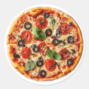 Adesivo Redondo pizza italiana com tomates, azeitonas e manjericão